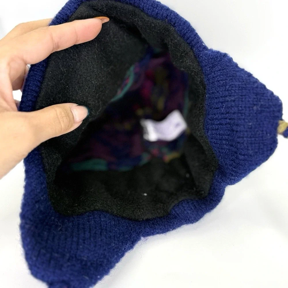 VTG Andean Wool Earflap Tassel Beanie Fleece Lined Alpaca Style Knit Hat Multico